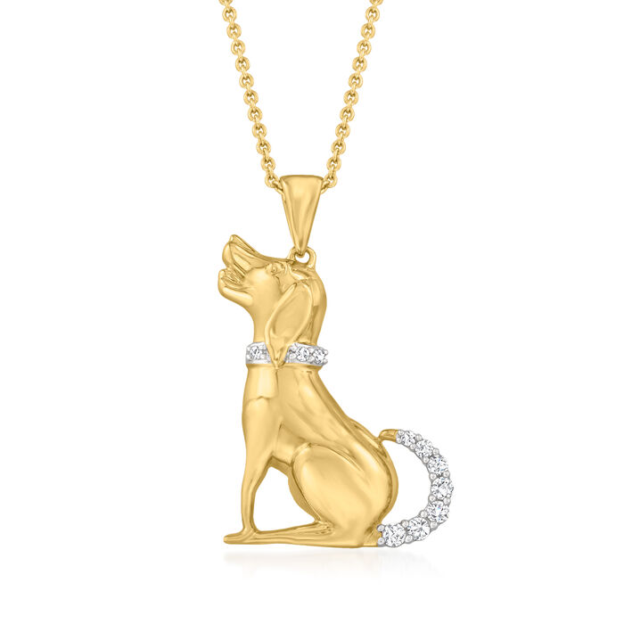 .15 ct. t.w. Diamond Sitting Dog Pendant Necklace in 18kt Gold Over Sterling