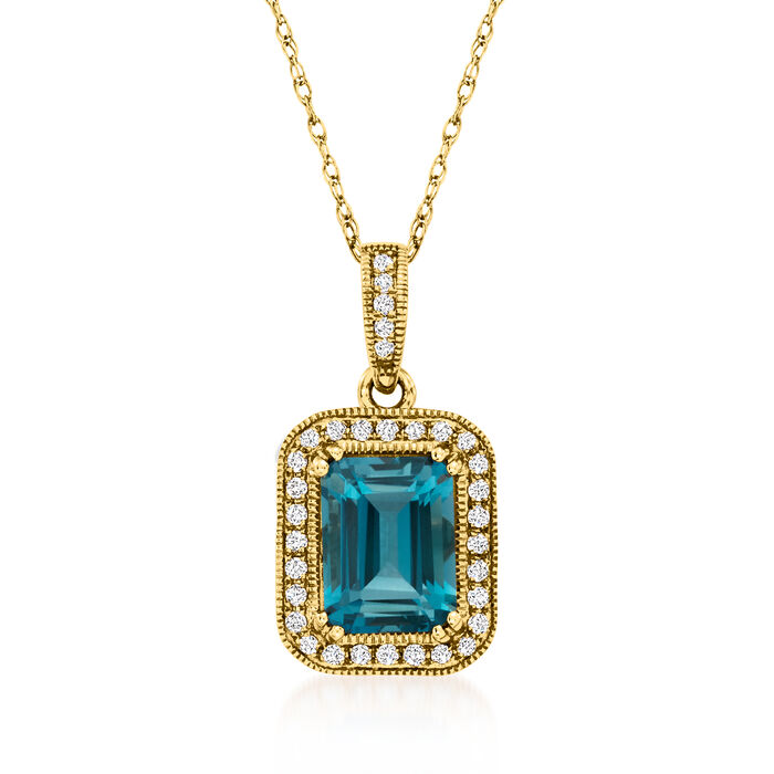 2.10 Carat London Blue Topaz and .16 ct. t.w.  Diamond Pendant in 14kt Yellow Gold