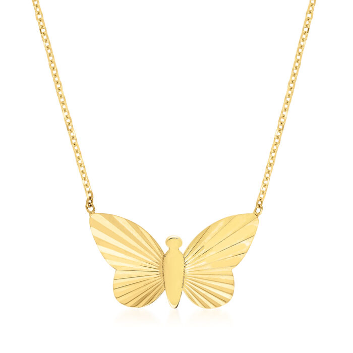 14kt Yellow Gold Fluted Butterfly Necklace