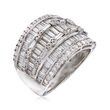 2.00 ct. t.w. Baguette and Round Diamond Three-Row Ring in 14kt White Gold