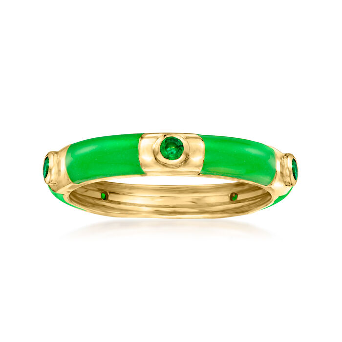 .10 ct. t.w. Emerald and Green Enamel Eternity Band in 18kt Gold Over Sterling