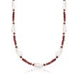 7-8mm Cultured Baroque Pearl and 45.00 ct. t.w. Garnet Bead Necklace with 14kt Yellow Gold
