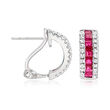 1.10 ct. t.w. Ruby and .30 ct. t.w. Diamond Hoop Earrings in 14kt White Gold    