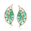 1.60 ct. t.w. Emerald and .12 ct. t.w. Diamond Leaf Earrings in 14kt Yellow Gold