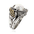 12mm Mabe Pearl Frog Ring in Sterling Silver with 18kt Gold
