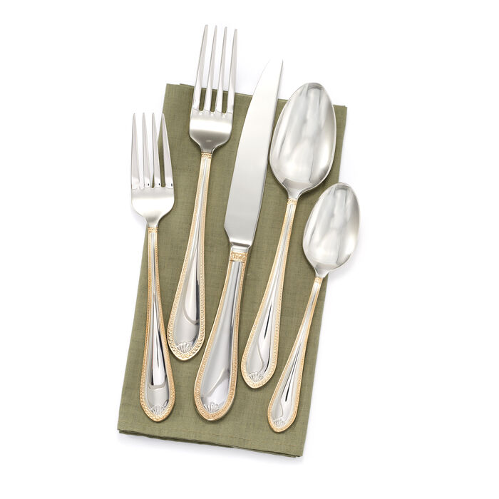 Towle &quot;Sinclair Gold&quot; 18/10 Stainless Steel Flatware Set with 24kt Gold Accents