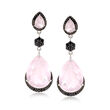 22.20 ct. t.w. Rose Quartz and 1.00 ct. t.w. Black Spinel Drop Earrings in Sterling Silver