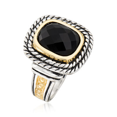 Black Onyx Ring in Sterling Silver and 14kt Yellow Gold