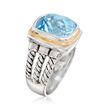 5.25 Bezel-Set Blue Topaz Ring in Sterling Silver and 14kt Yellow Gold