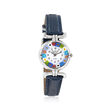 Italian Woman's Floral Multicolored Murano Glass 26mm Watch with Blue Leather