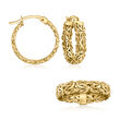 18kt Gold Over Sterling Byzantine Jewelry Set: Hoop Earrings and Ring
