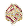 C. 1980 Vintage 2.02 ct. t.w. Ruby and 1.08 ct. t.w. Diamond Ring in 18kt Yellow Gold