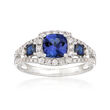 1.10 Carat Tanzanite and .30 ct. t.w. Sapphire Frame Ring with Diamonds in 14kt White Gold