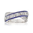 C. 1990 Vintage Piero Milano .88 ct. t.w. Diamond and .70 ct. t.w. Sapphire X Ring in 18kt White Gold