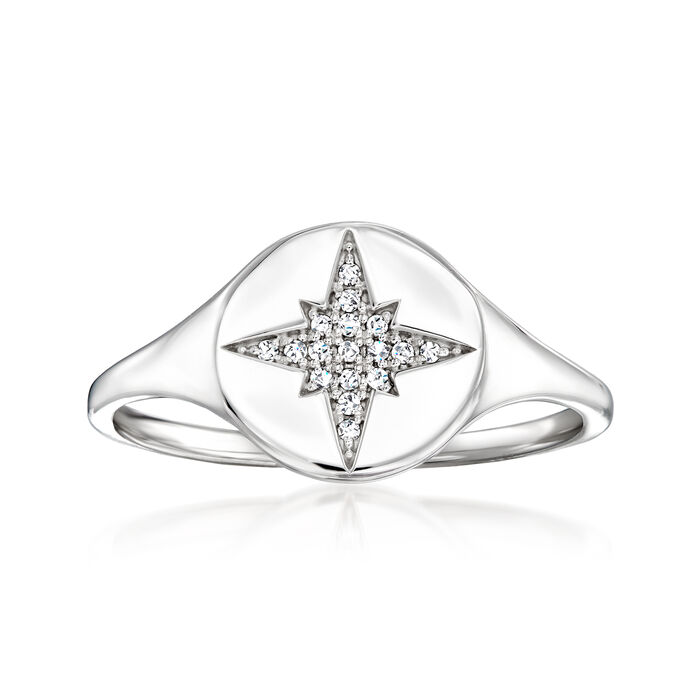 Diamond-Accented North Star Signet Ring in Sterling Silver