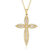 .60 ct. t.w. Baguette and Round Diamond Cross Pendant Necklace in 14kt Yellow Gold