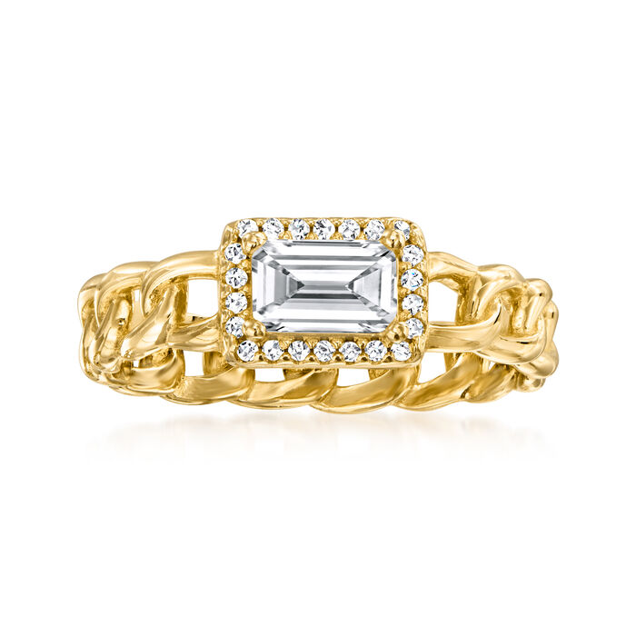 Italian .50 ct. t.w. CZ Curb-Link Ring in 18kt Gold Over Sterling