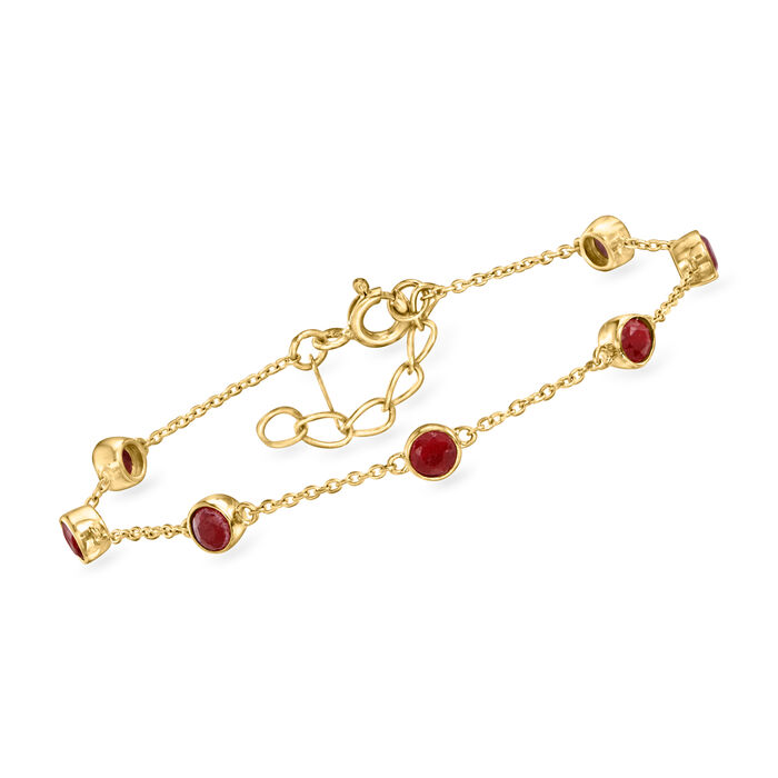 2.50 ct. t.w. Bezel-Set Ruby Station Bracelet in 18kt Gold Over Sterling