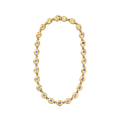 C. 1980 Vintage 11.25 ct. t.w. Multicolored Sapphire Oval-Link Necklace in 14kt Yellow Gold