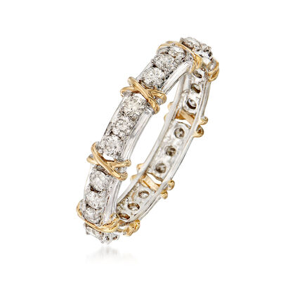 1.00 ct. t.w. Diamond X Eternity Band in Sterling and 14kt Gold