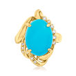 C. 1995 Vintage Turquoise and .13 ct. t.w. Diamond Ring in 18kt Yellow Gold