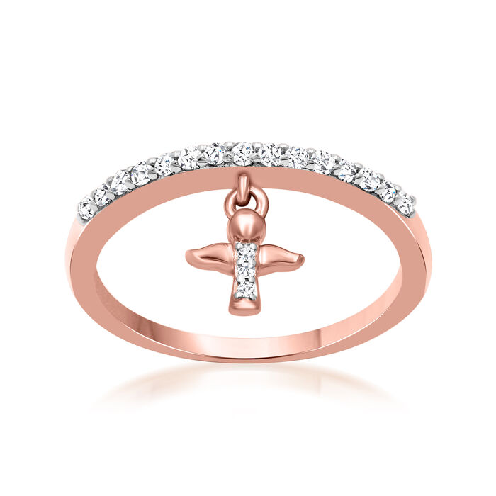 .20 ct. t.w. Diamond Angel Charm Ring in 18kt Rose Gold Over Sterling