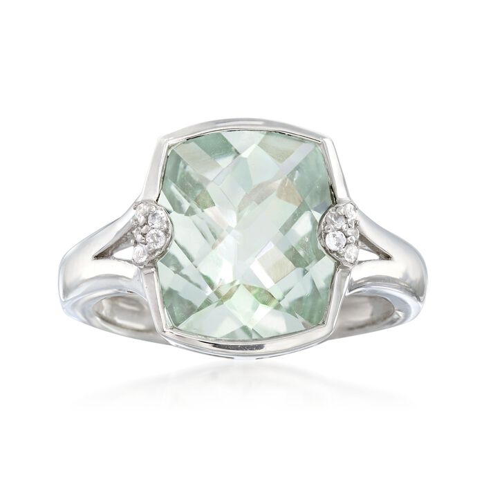 4.30 Carat Green Prasiolite Ring with White Zircon Accents in Sterling Silver