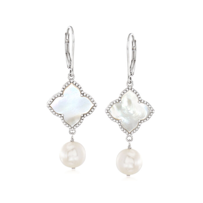 8.5-9mm Cultured Pearl and 15mm Mother-of-Pearl Drop Earrings in Sterling Silver