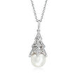8.5-9mm Cultured Pearl and .10 ct. t.w. Diamond Pendant Necklace in Sterling Silver