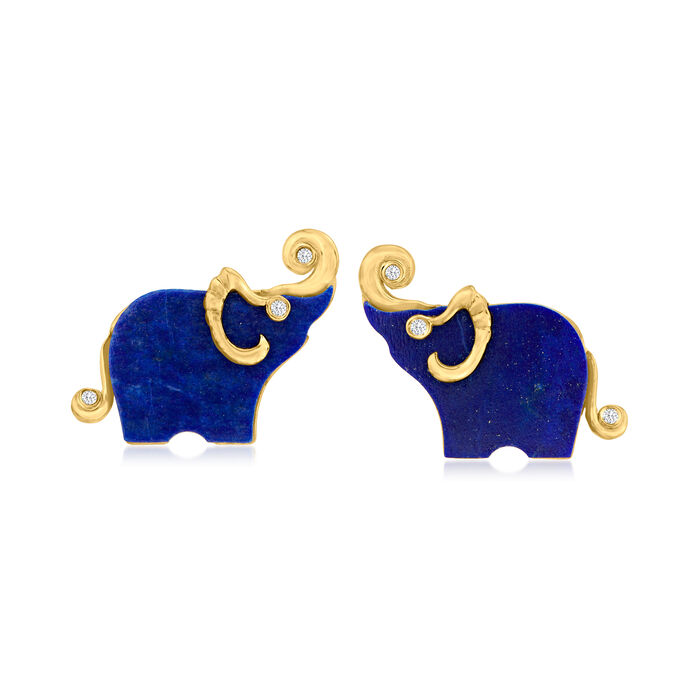 Lapis Elephant Earrings with White Zircon Accents in 18kt Gold Over Sterling