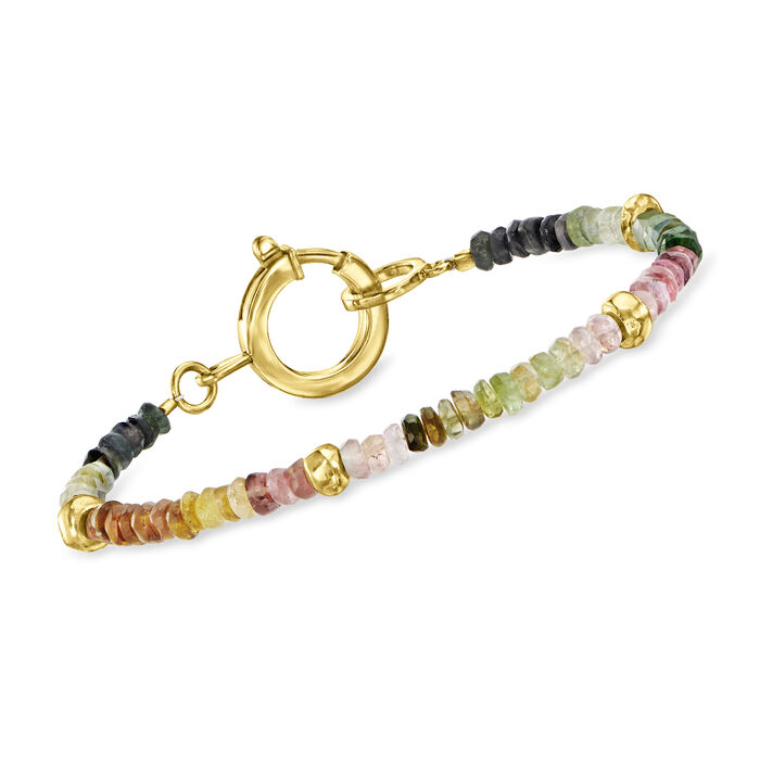 17.00 ct. t.w. Multicolored Tourmaline Bead Bracelet with 18kt Gold Over Sterling