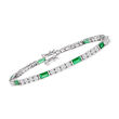 3.70 ct. t.w. CZ and 3.20 ct. t.w. Simulated Emerald Tennis Bracelet in Sterling Silver