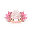 9-9.5mm Pink Cultured Pearl Ring with .93 ct. t.w. Pink Sapphires and .13 ct. t.w. Diamonds in 14kt Rose Gold