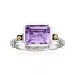 2.10 Carat Amethyst Bali-Style Twisted Ring in Sterling Silver with 18kt Yellow Gold