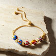 Italian Multicolored Murano Glass Floral Bead Bolo Bracelet in 18kt Gold Over Sterling