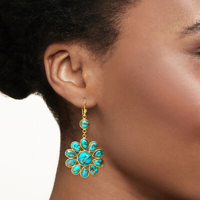 Turquoise Flower Drop Earrings in 18kt Gold Over Sterling