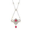 C. 1980 Vintage 2.05 ct. t.w. Ruby and 1.00 ct. t.w. Diamond Drop Necklace in 18kt Two-Tone Gold