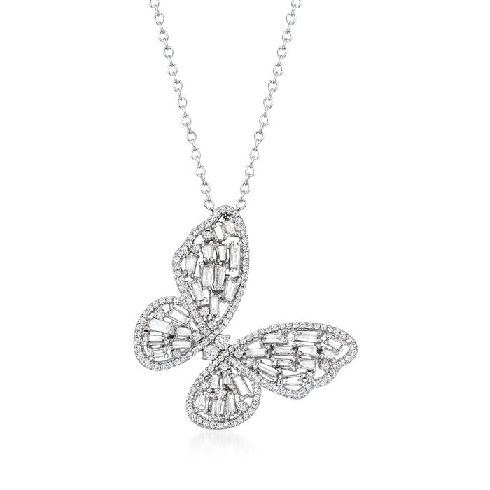 1.00 ct. t.w. Diamond Butterfly Pendant Necklace in 14kt White Gold