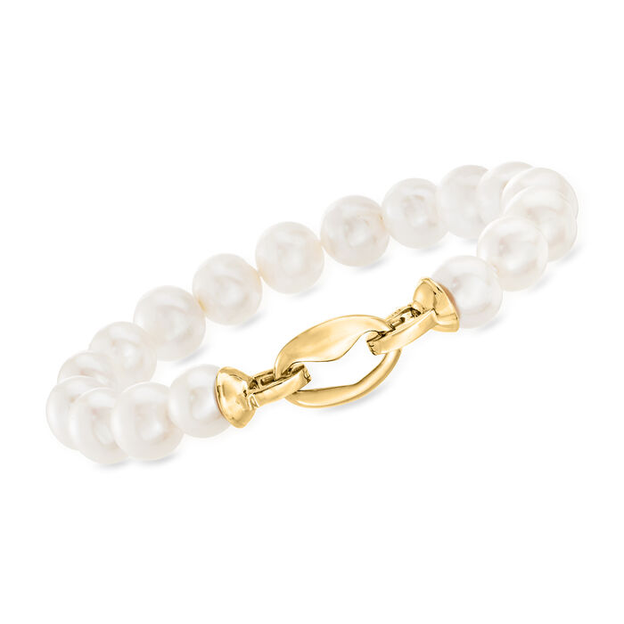 9-10mm Cultured Pearl Link Bracelet in 18kt Gold Over Sterling