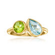 1.30 Carat Sky Blue Topaz and .60 Carat Peridot Toi et Moi Ring in 18kt Gold Over Sterling