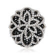 3.00 ct. t.w. Black and White Diamond Flower Ring in 18kt White Gold