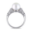 9-9.5mm Cultured Pearl Ring with Diamond Accents in Sterling Silver