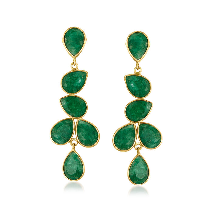 22.68 ct. t.w. Emerald Drop Earrings in 18kt Gold Over Sterling