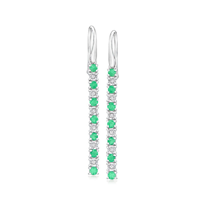 .70 ct. t.w. Emerald and .10 ct. t.w. Diamond Drop Earrings in Sterling Silver