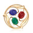 C. 1970 Vintage Multicolored Chalcedony Scarab Pin in 14kt Yellow Gold