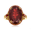 11.20 ct. t.w. Garnet and .36 ct. t.w. Red Diamond Ring in 14kt Yellow Gold