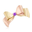 C. 1960 Vintage .70 Carat Amethyst Bow Pin in 14kt Two-Tone Gold