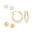 Cultured Pearl and 14kt Yellow Gold Jewelry Set: Three Pairs of Earrings