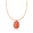 C. 1900 Vintage Pink Coral Bead and Cameo Necklace in 14kt and 18kt Yellow Gold