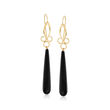 Long Teardrop Black Onyx Drop Earrings in 14kt Yellow Gold